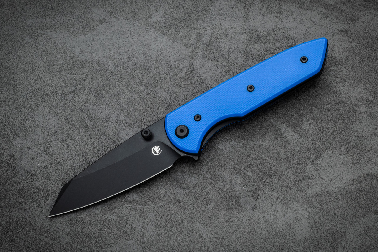 Chaves Knives The Arrestor 229 Liner Lock Black Blade w/ Blue G-10 Handle