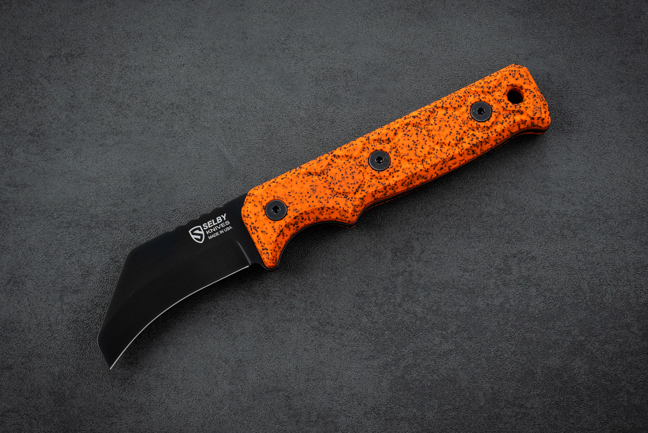 Selby Knives Lineman Skinner Fixed Blade MagnaCut Black w/ Orange Grip-Tec™ GripX Handle and Sheath