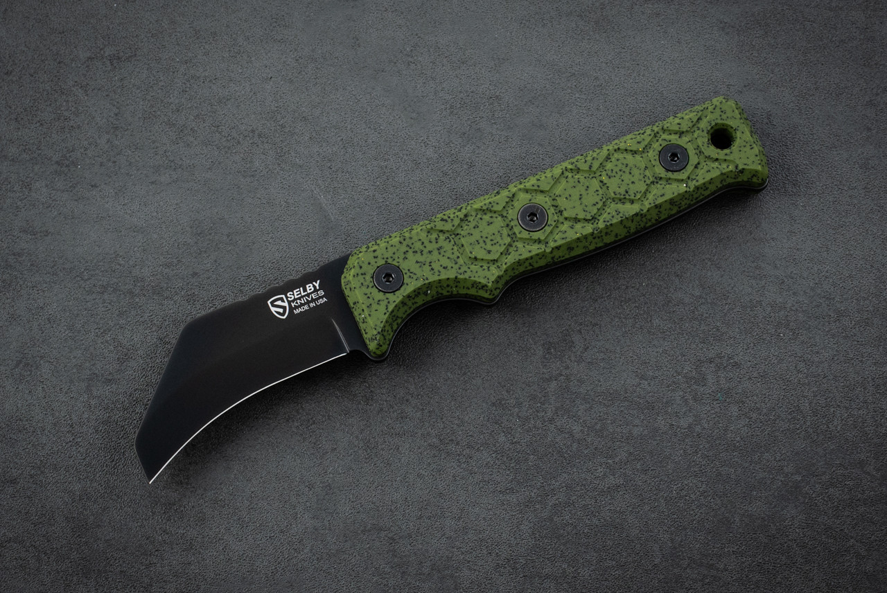 Selby Knives Lineman Skinner Fixed Blade MagnaCut Black w/ Green Grip-Tec™ GripX Handle and Sheath