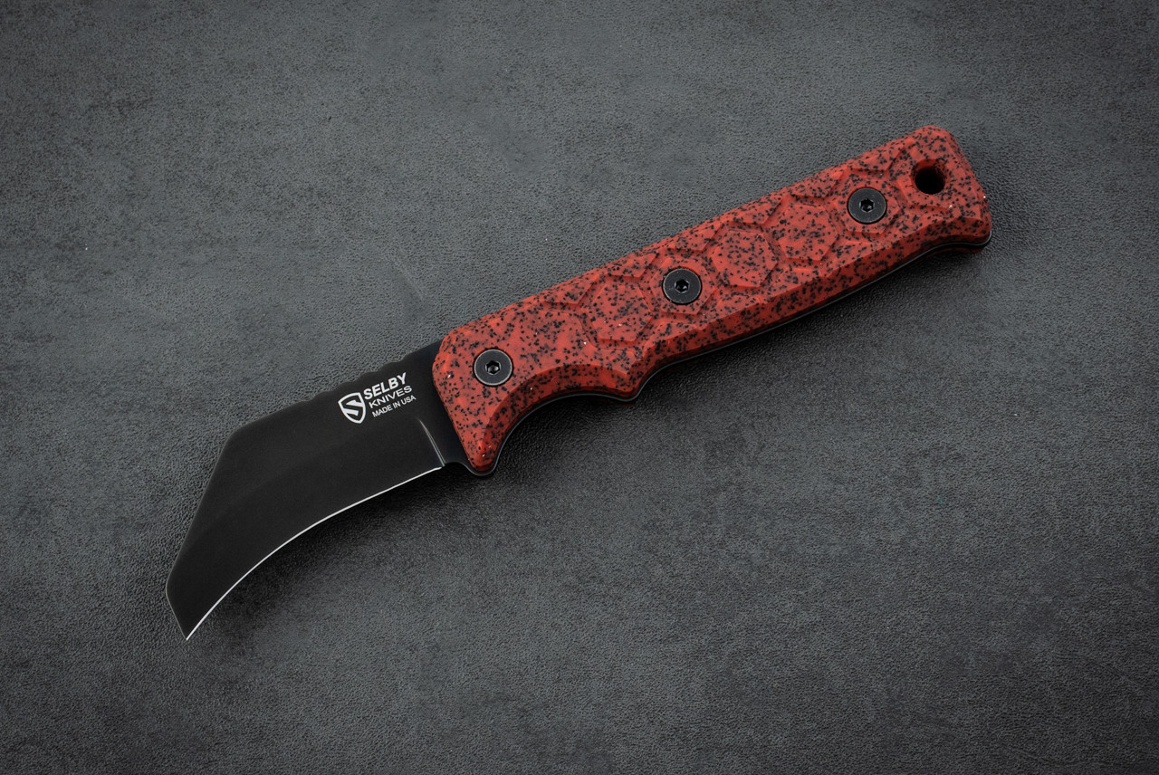 Selby Knives Lineman Skinner Fixed Blade MagnaCut Black w/ Red Grip-Tec™ GripX Handle and Sheath