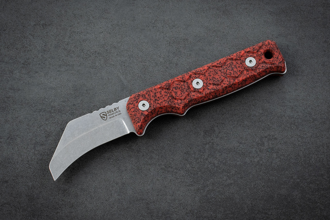 Selby Knives Lineman Skinner Fixed Blade MagnaCut Stonewash w/ Red Grip-Tec™ GripX Handle and Sheath