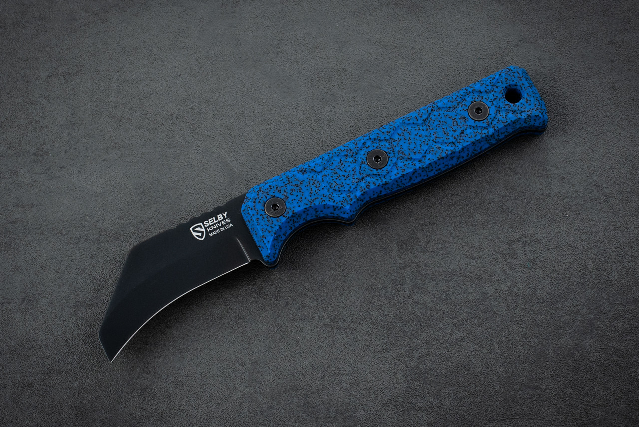 Selby Knives Lineman Skinner Fixed Blade MagnaCut Black w/ Blue Grip-Tec™ GripX Handle and Sheath