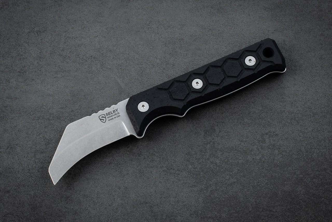 Selby Knives Lineman Skinner Fixed Blade MagnaCut Stonewash w/ Black Grip-Tec™ GripX Handle and Sheath