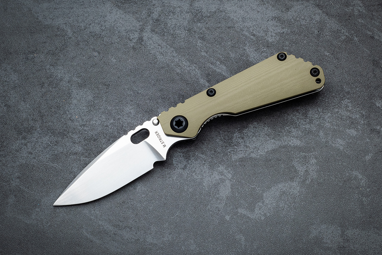 Strider Knives SnG CC Folding Knife MagnaCut Stonewash Blade and Frame Lock w/ OD Green G-10 Handle