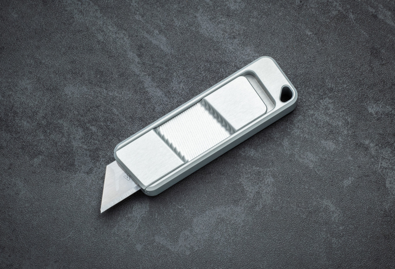 Rivery MFG Zero-G Utility Knife USA Made Smooth Operator Pattern Gray Aluminum Handle w/ Lanyard Hole