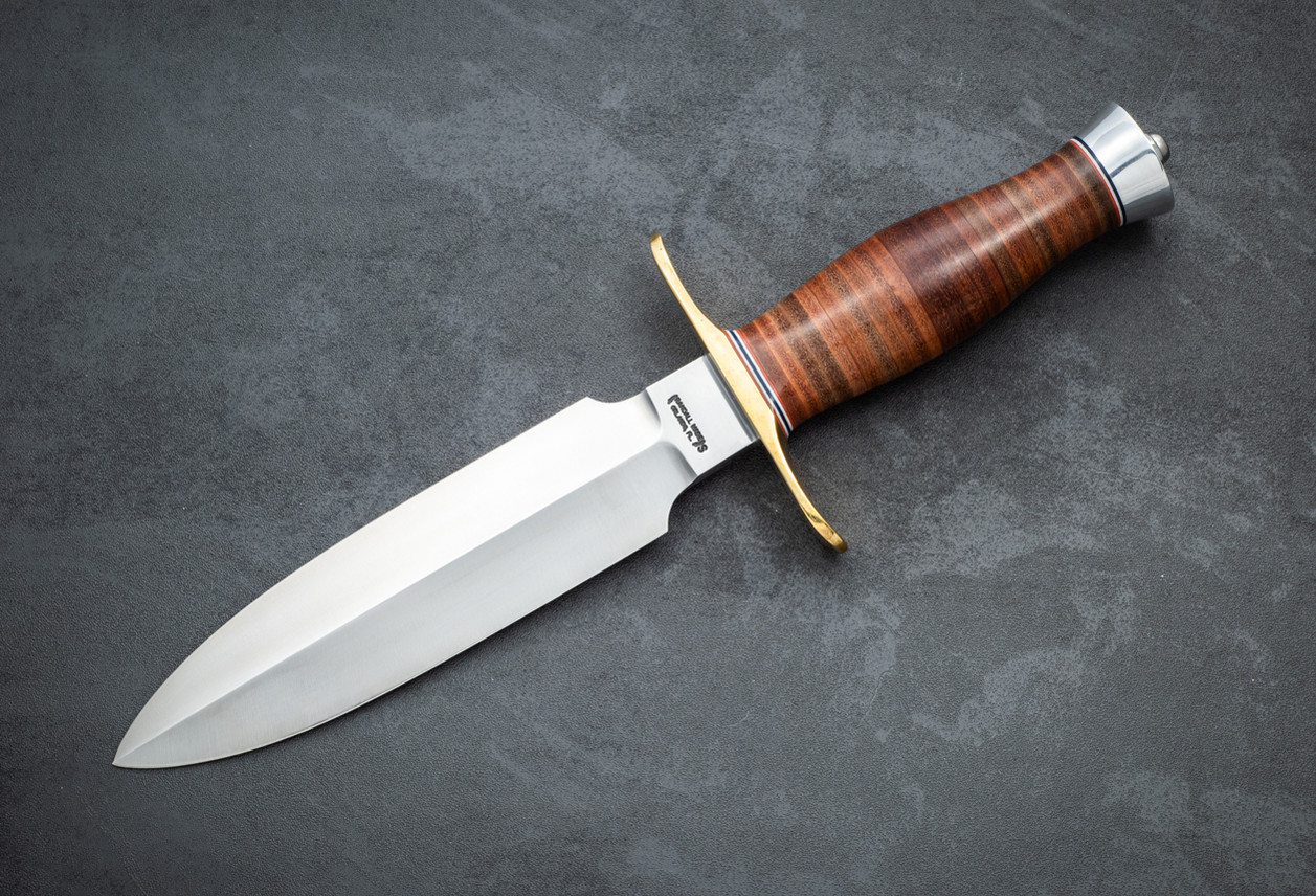 Tom Clinton Special By Randall Made Knives Stainless Steel Satin Blade w/ Stacked Leather Handle and Leather Sheath