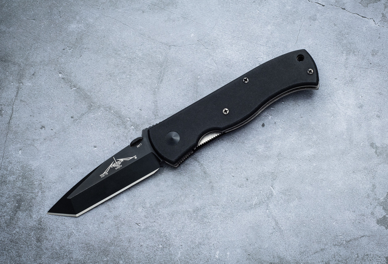 Emerson Knives CQC-7B 2002 Vallotton Conversion Knife Stonewash Blade w/ Black G-10 Handles