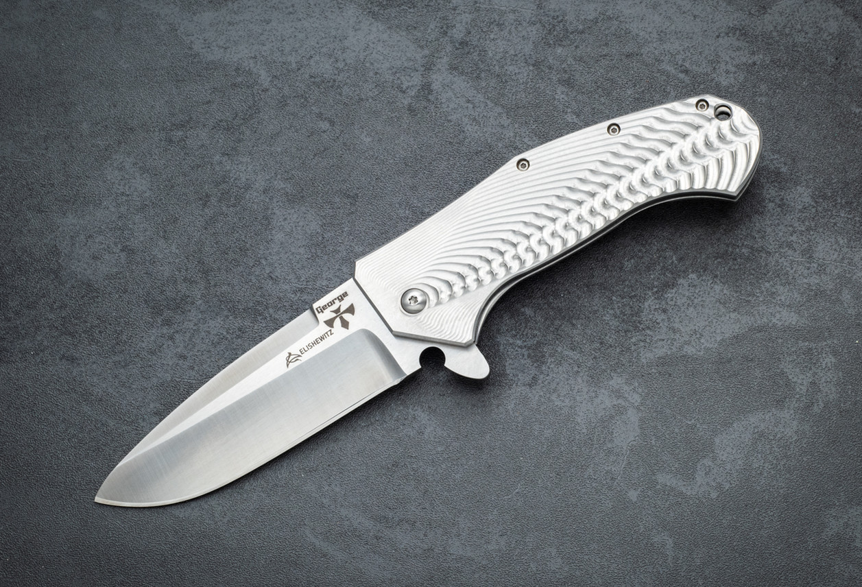 Les George / Allen Elishewitz Cerberus Flipper Handground Prototype Satin Blade and Milled Titanium Handle
