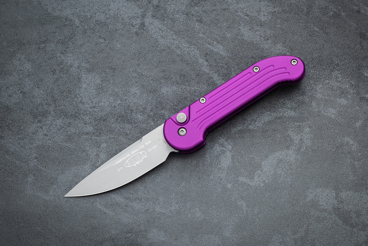 Microtech Knives L.U.D.T. Automatic Knife Bead Blast Blade w/ Violet Aluminum Handle - 05/2001