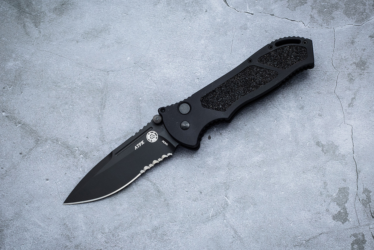 Masters of Defense ATFK Automatic Knife Black Blade Partially Serrated w/ Black Aluminum Handles