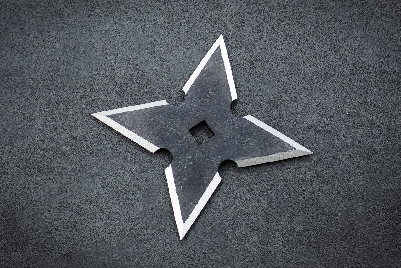 Hand Forged Double Sided Hammered Shimen-Shihou Black Shuriken w