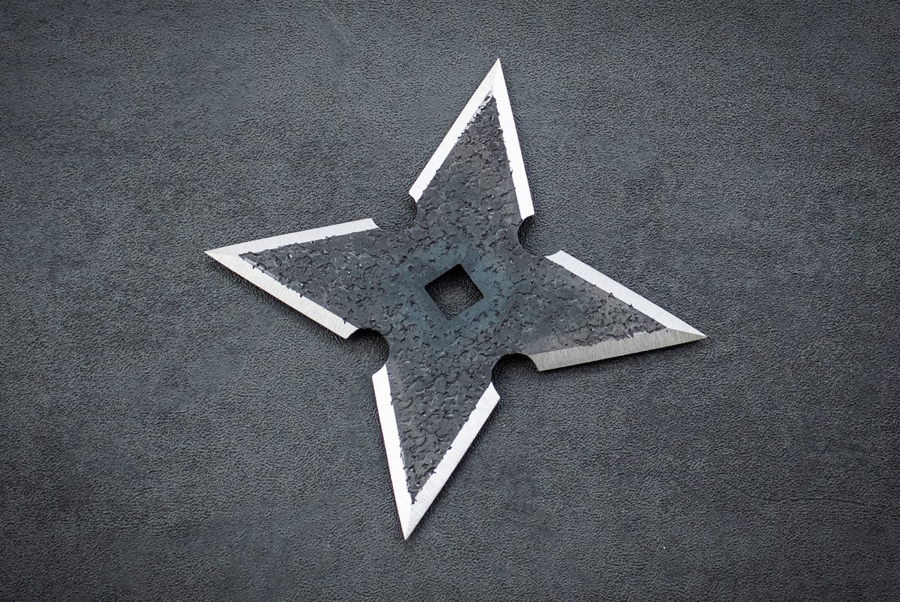 Hand Forged One Off Hammered Shimen-Shihou Black Shuriken w/ Paulownia Box