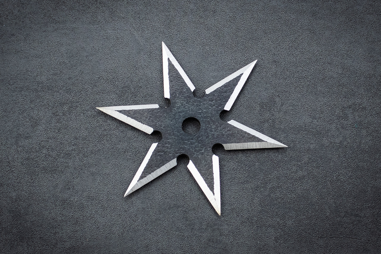 Hand Forged Hammered Genka-Roppo Black Shuriken w/ Paulownia Box