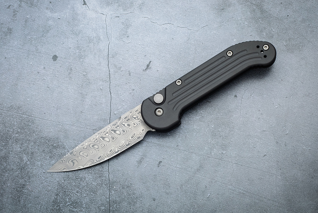 Microtech Knives L.U.D.T. Automatic Knife Sterile Damascus Blade w/ Black Aluminum Handle