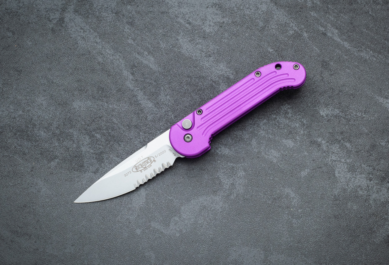 Microtech Knives U.D.T. Automatic Knife Bead Blast Partially Serrated Blade w/ Violet Aluminum Handle - 05/2000