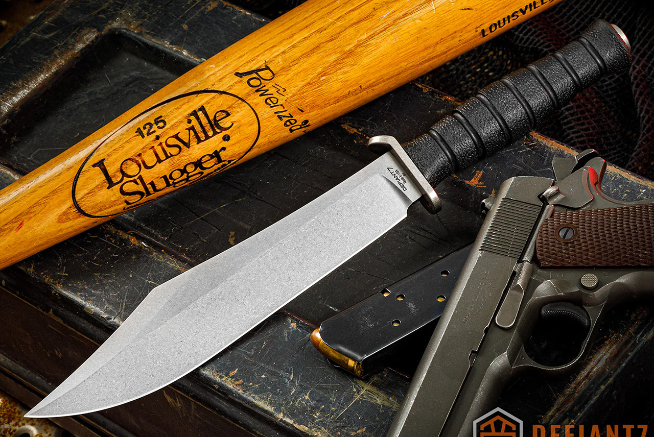 Defiant 7 Ryan Johnson M320J Fixed Blade CPM 3V Stonewashed Blade w/ Black Polymer Handle and Sheath