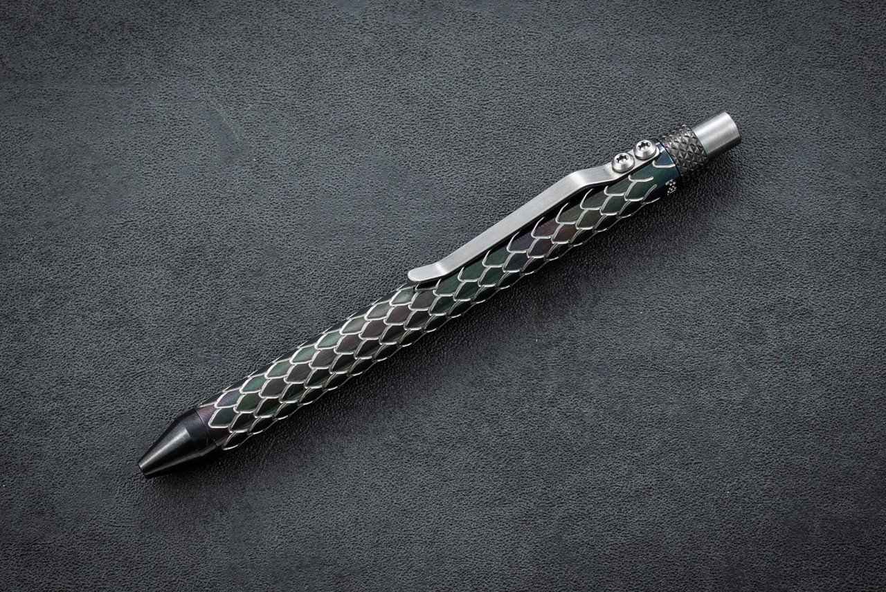 Fellhoelter Knives Full Size TiCkler Zirconium Pen Dagon Scale Rainbow Finish