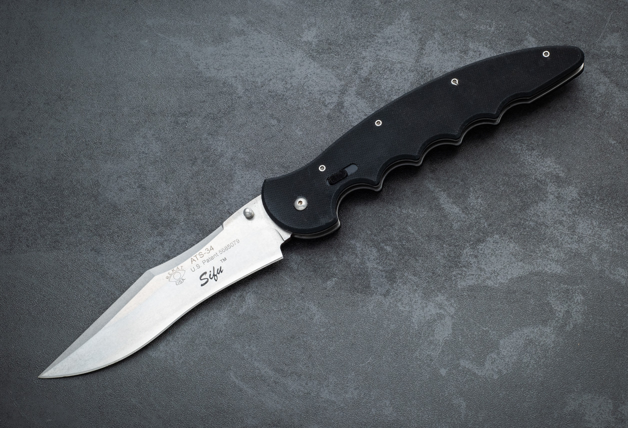 R.E.K.A.T. (Round Eye Knife and Tool) Sifu Folding Knife Tumbled Blade w/ Black G-10 Handles 