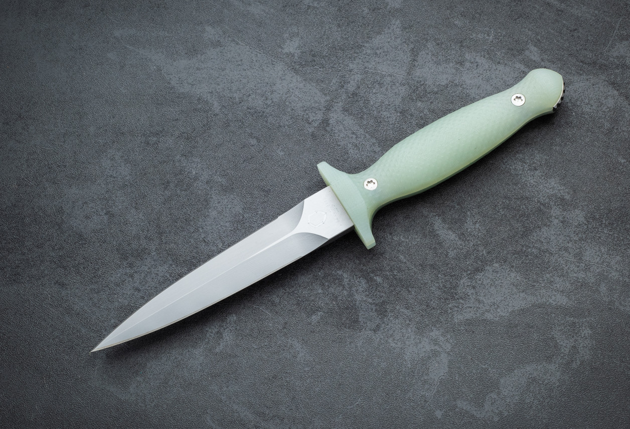 Dauntless Manufacturing The Dermot Dagger MagnaCut Satin Blade w/ Jade G-10 Handle and Sheath