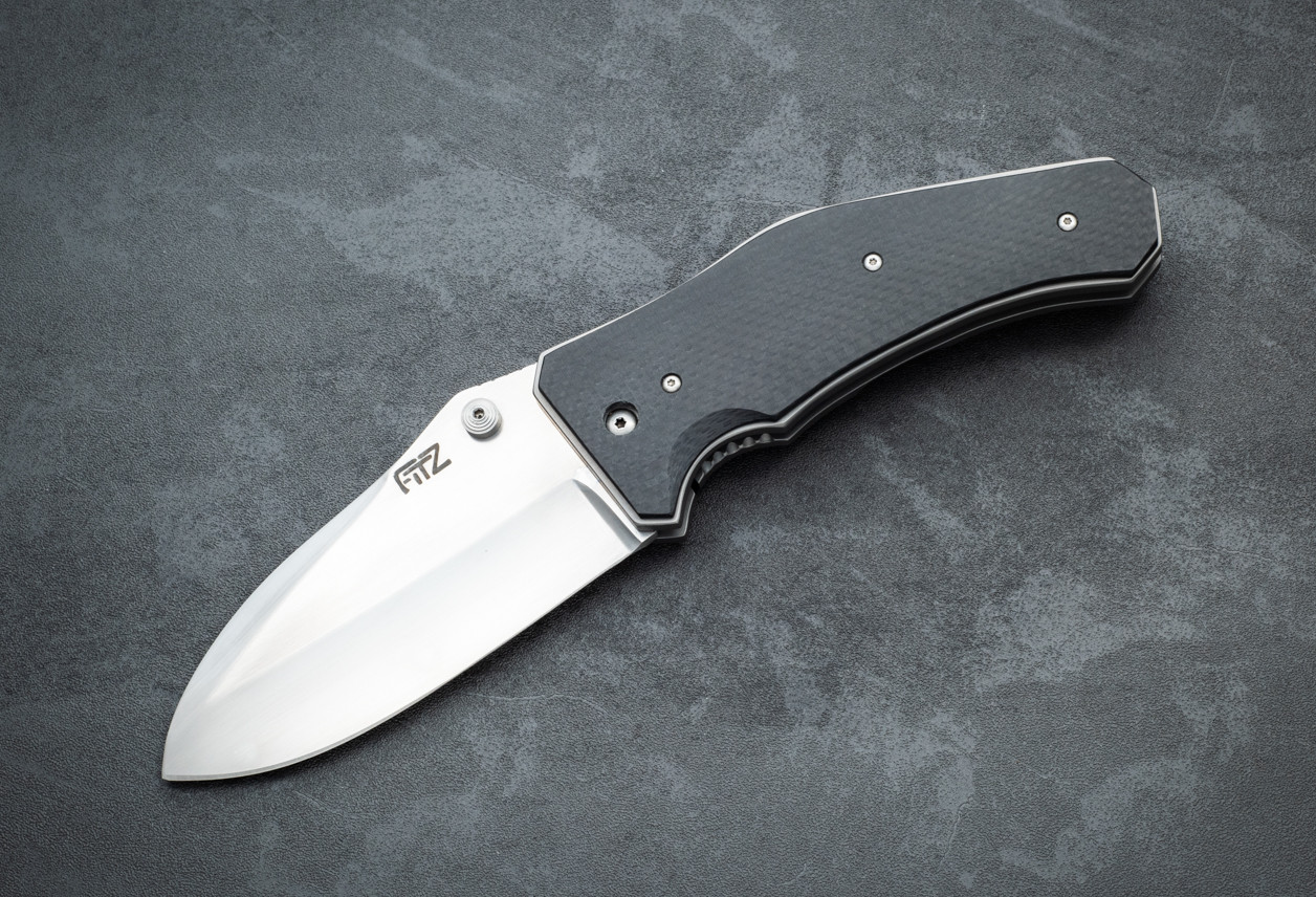 Andy Fitz Liner Lock Folding Knife Satin Blade w/ Carbon Fiber Handles