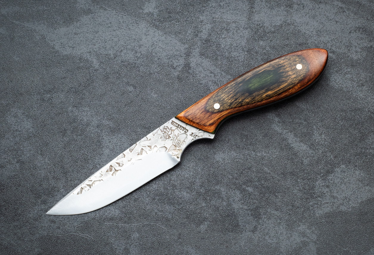 Murray Carter Perfect Neck Knife Textured Hand Hammered Blade w/ Wood Handle and Sheath