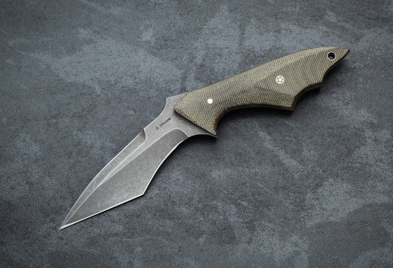 Alex Hossom Bad Mike Custom Fixed Blade Knife Acid Washed w/ Green Micarta Handle