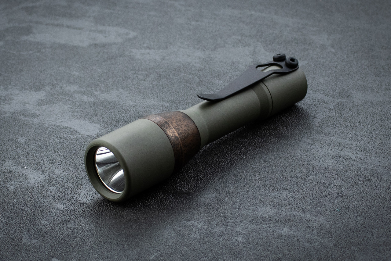 CWF Custom Flashlights Mini Turbo Outdoor Collection Moss Aluminum  / Brass