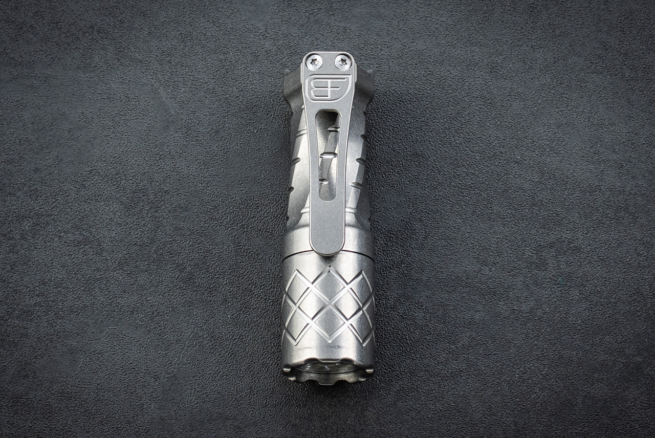 Fellhoelter Knives FTD Flashlight Titanium Tumbled Twisted Hex w/ Grooves / Diamonds