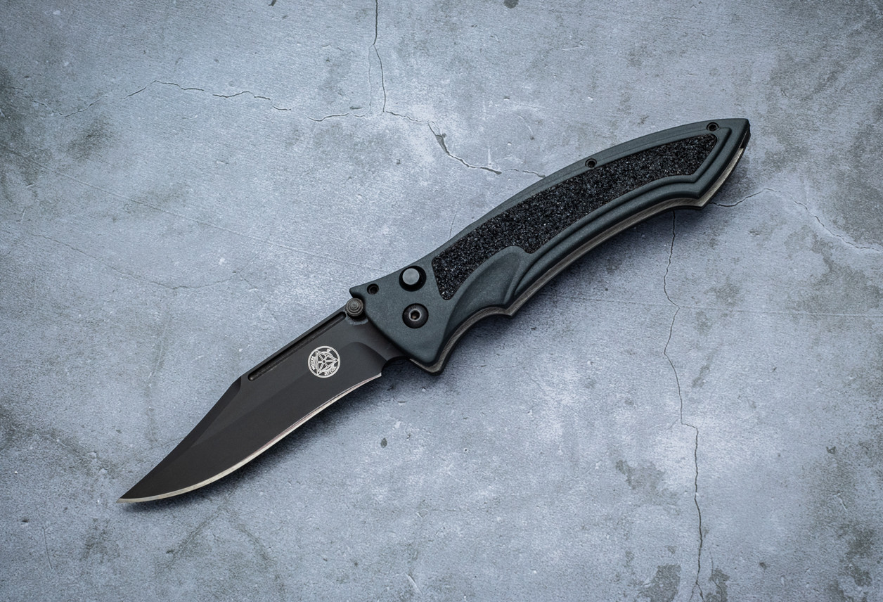Masters of Defense Large Tactical Clip Point Button Lock Folding Knife Black Blade w/ Black Handles - LTC-875 - 77-3