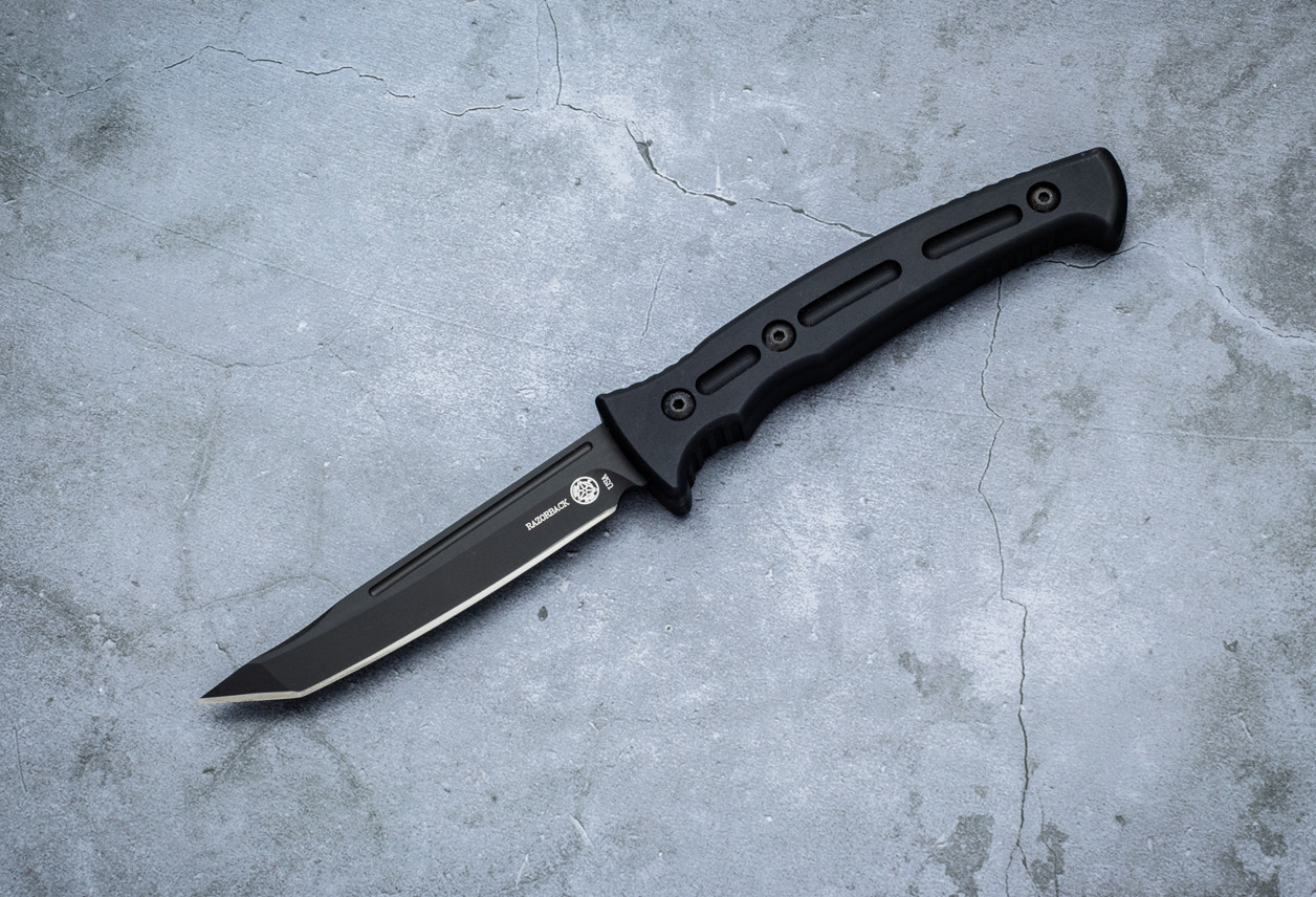 Masters of Defense Ayoob Razorback Fixed Blade Knife Black w/ Black Aluminum Handles and Sheath - 50-3