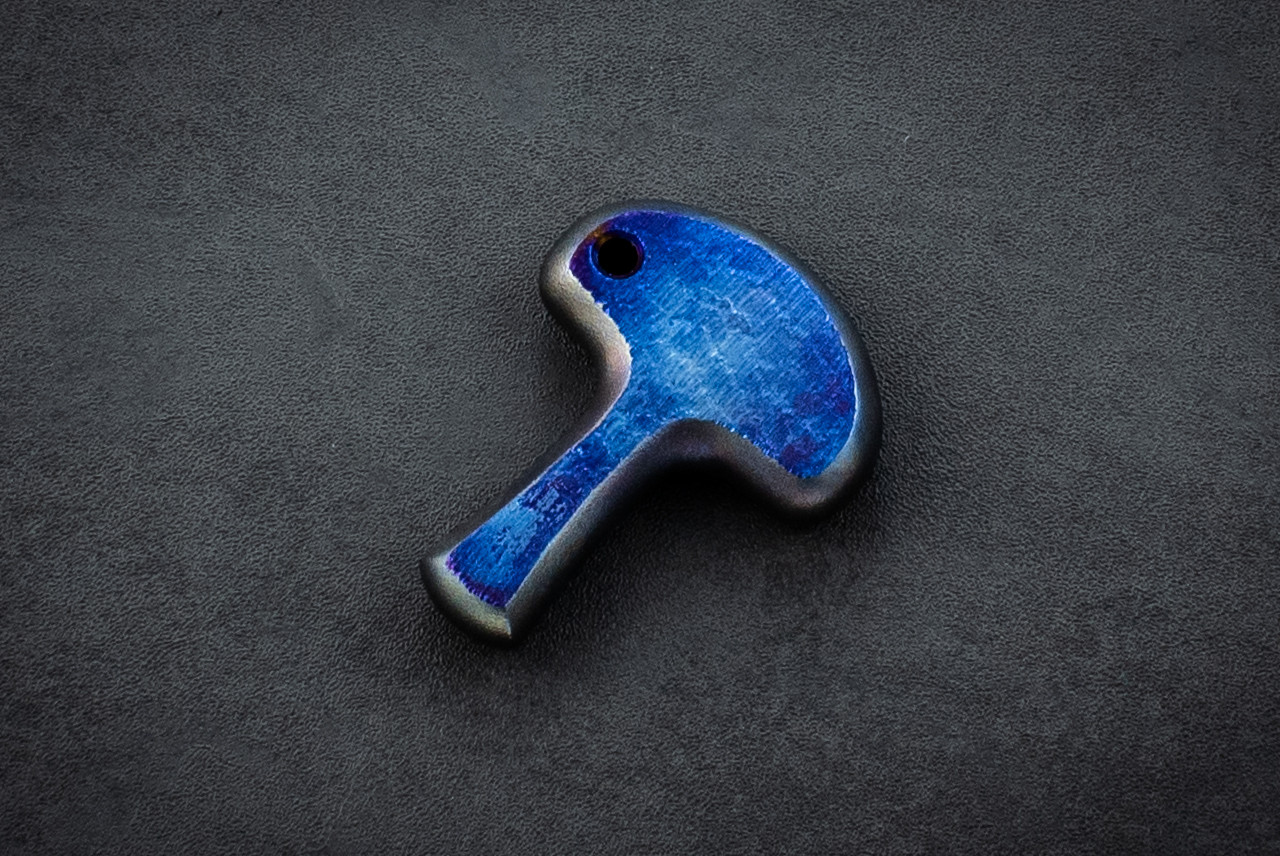 PBJ Handmade Knives Small Mushroom Carved Blue Titanium 