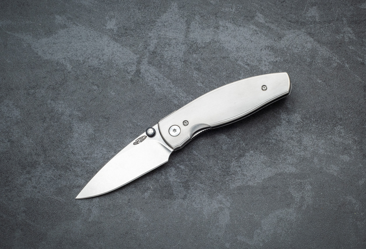 TRM Neutron 2 Liner Lock Folding Knife MagnaCut 2-Part Tumbling Blade Finish w/ 3D Contoured Pinstripe Titanium Handles
