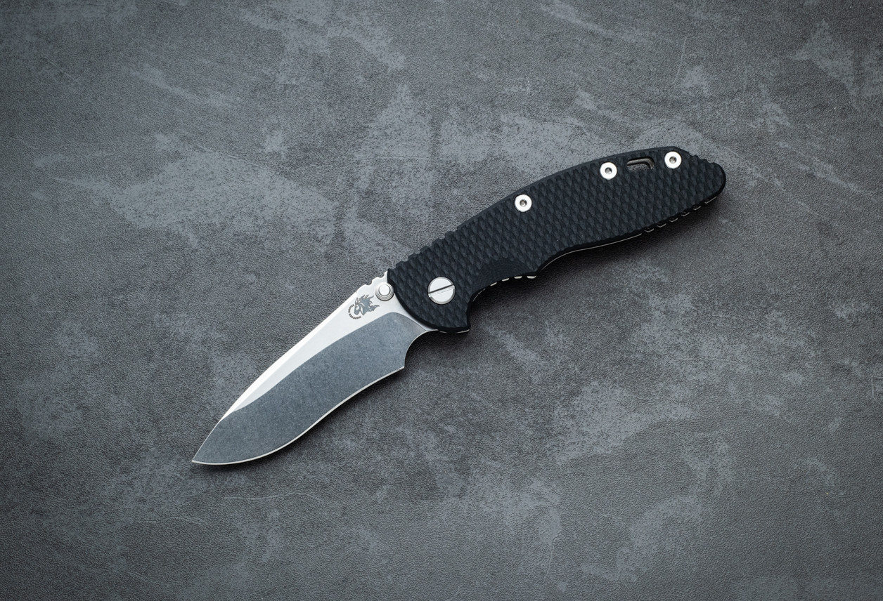 Rick Hinderer Knives XM-18 3.5" Recurve Non-Flipper MagnaCut Stonewash Blade w/ Frame Lock and Black G10 Handle