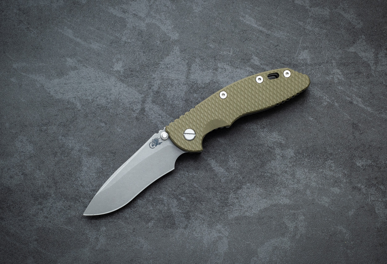 Rick Hinderer Knives XM-18 3.5" Recurve Non-Flipper MagnaCut Working Finish Blade w/ Frame Lock and OD Green G10 Handle