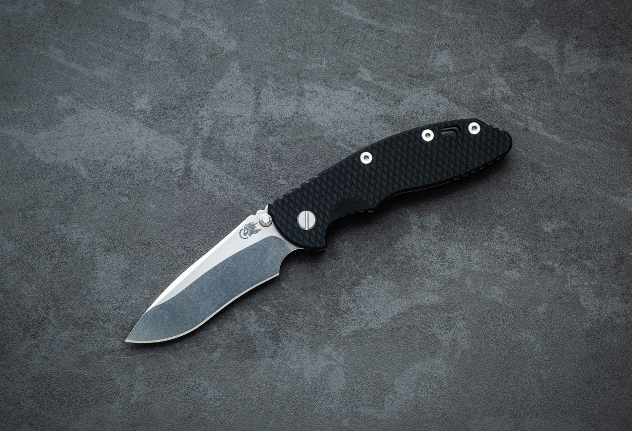 Rick Hinderer Knives XM-18 3.5" Recurve Non-Flipper MagnaCut Stonewash Blade w/ Working Finish Frame Lock and Black G10 Handle