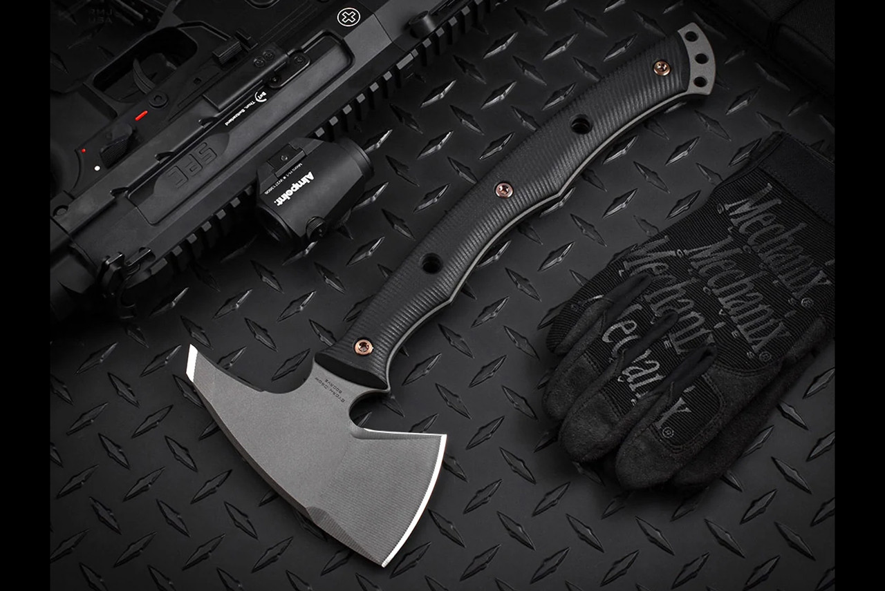 RMJ Tactical Storm Crow Tomahawk Tungsten Gray Cerakote w/ G-10 Handles and Sheath