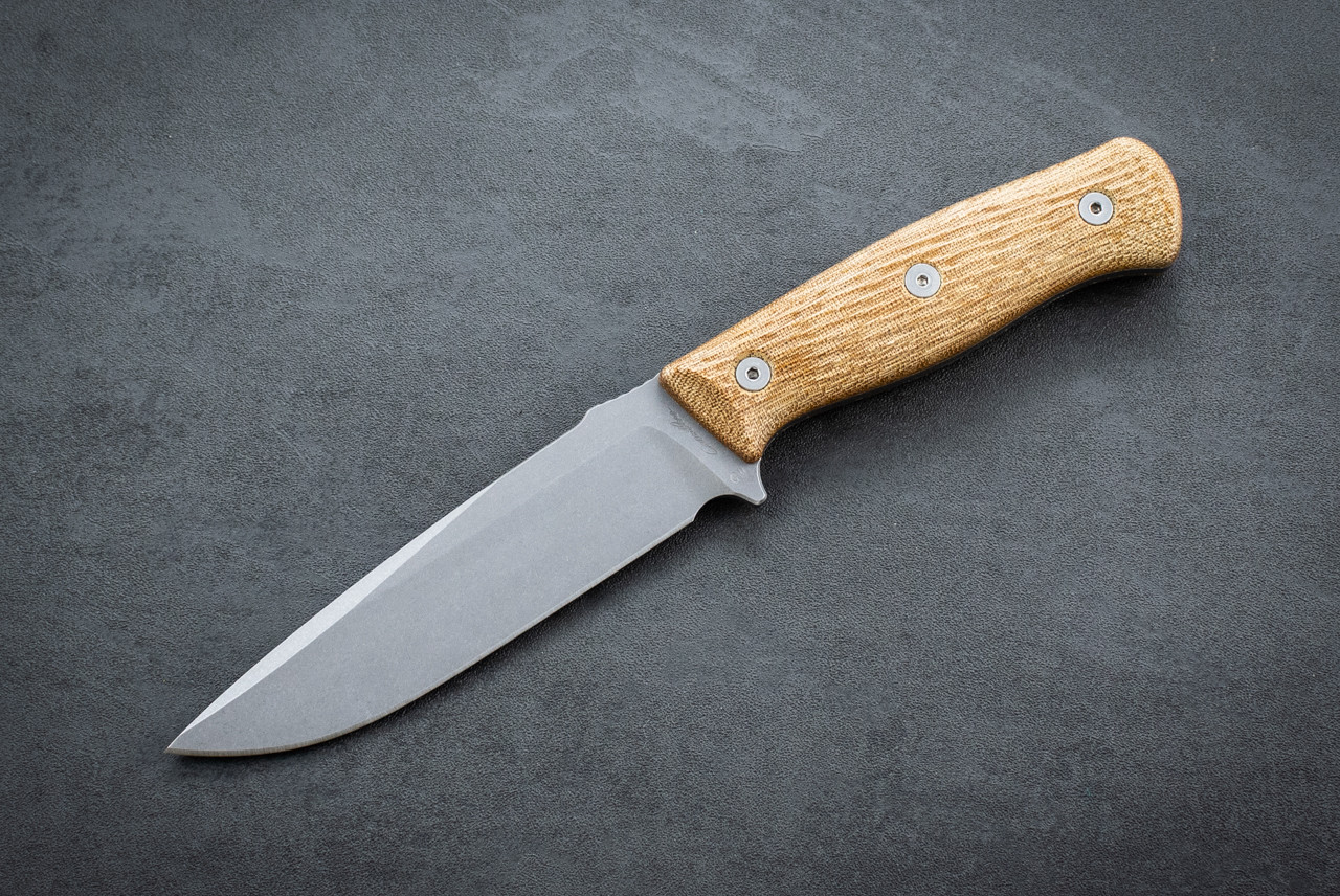 Carothers Performance Knives FK3 Field Knife CruWear Stonewash Blade w/ Buffed Vintage Micarta Handle and Stainless Steel Hardware