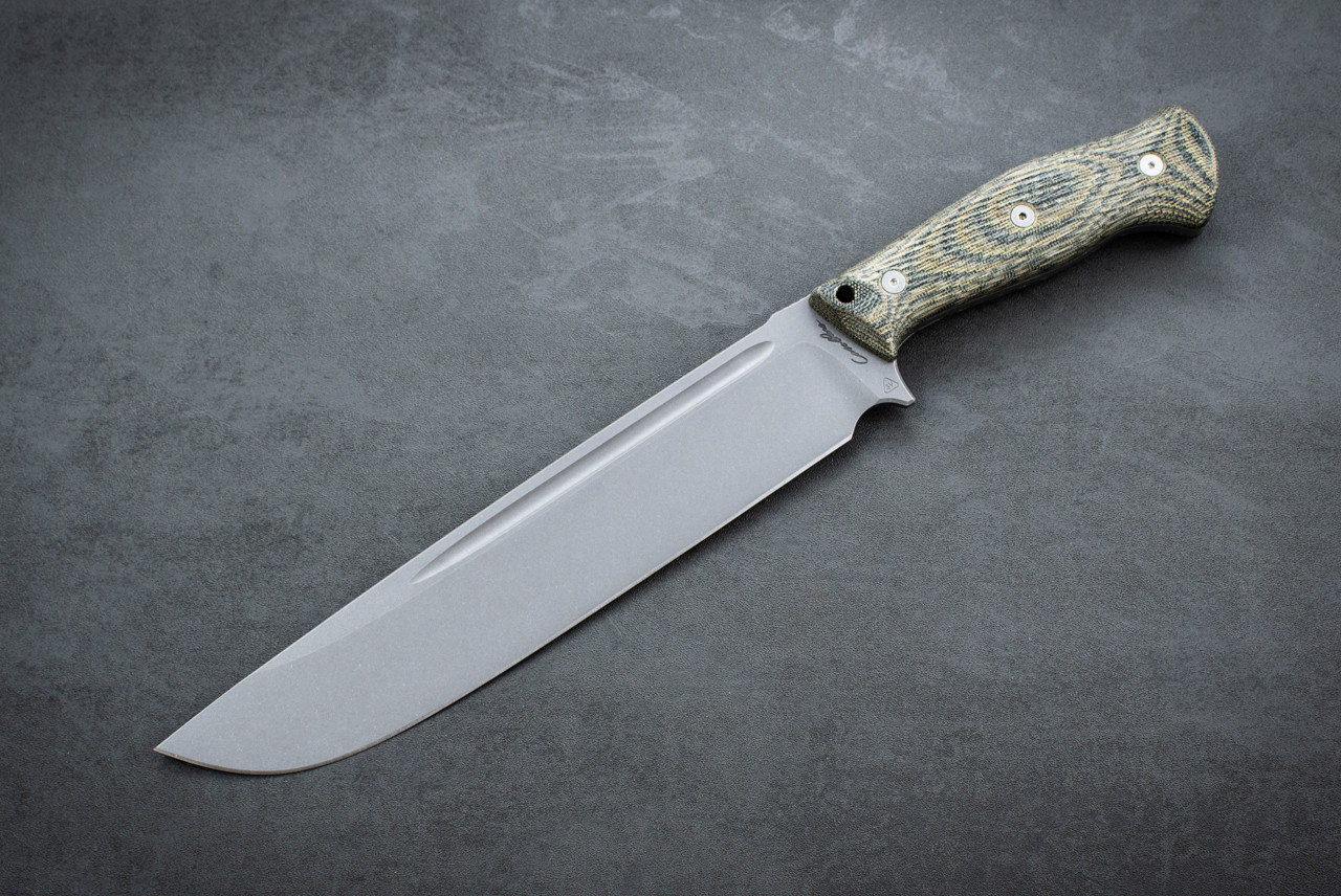 Carothers Performance Knives Standard Chopper Knife Delta 3V Stonewash Blade w/ Tri-Color Canvas Micarta Handle and Stainless Steel Hardware
