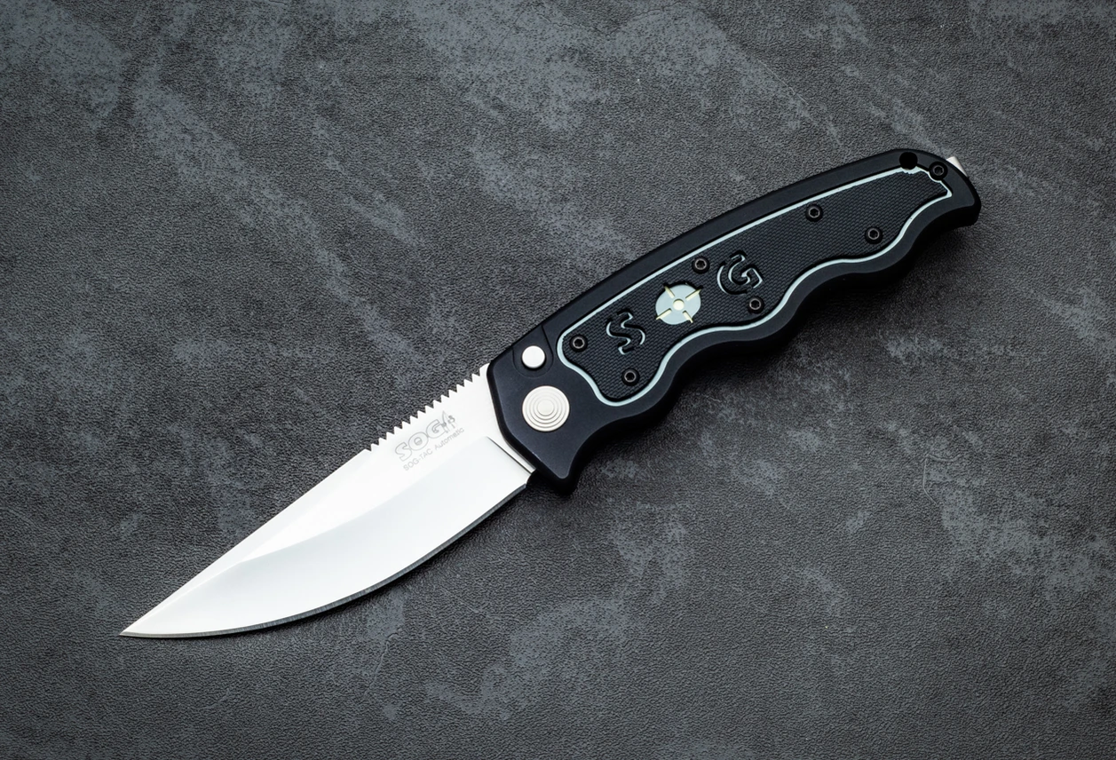 SOG Knives TAC ST-01 Automatic Knife Satin Blade w/ Black Aluminum Handle