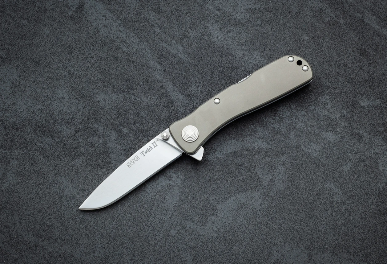 SOG Knives Twitch II Assisted Opening Knife Satin Blade w/ Gray Aluminum Handle - TWI-8