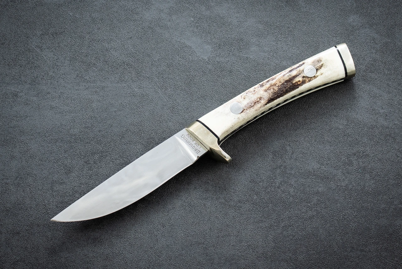 Browning Model 53 Limited Edition 1 of 2000 Hunting Knife Satin Blade w/ Stag Handle and Leather Sheath