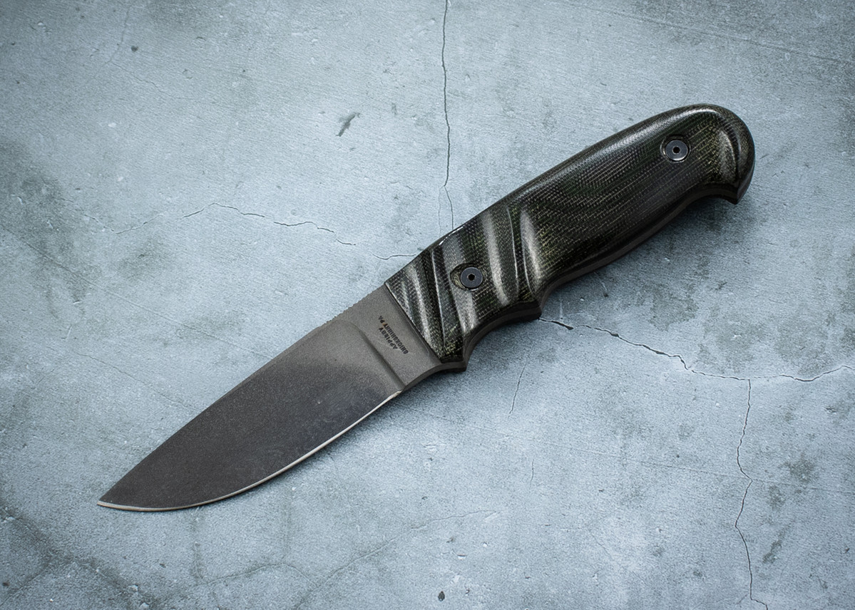 Appleby Knives Loveless Style Drop Point Hunter Fixed Blade Black w/ Olive Drab / Black Canvas Micarta Handles and Sheath
