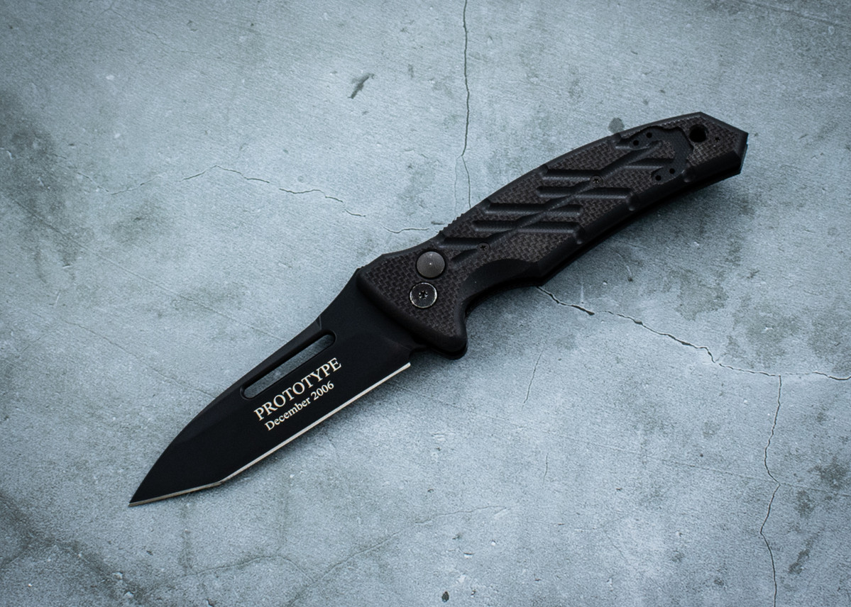 Ontario Knife Company XM Strike Fighter Prototype December 2006 Automatic Knife Black Blade w/ Black G-10 Handle