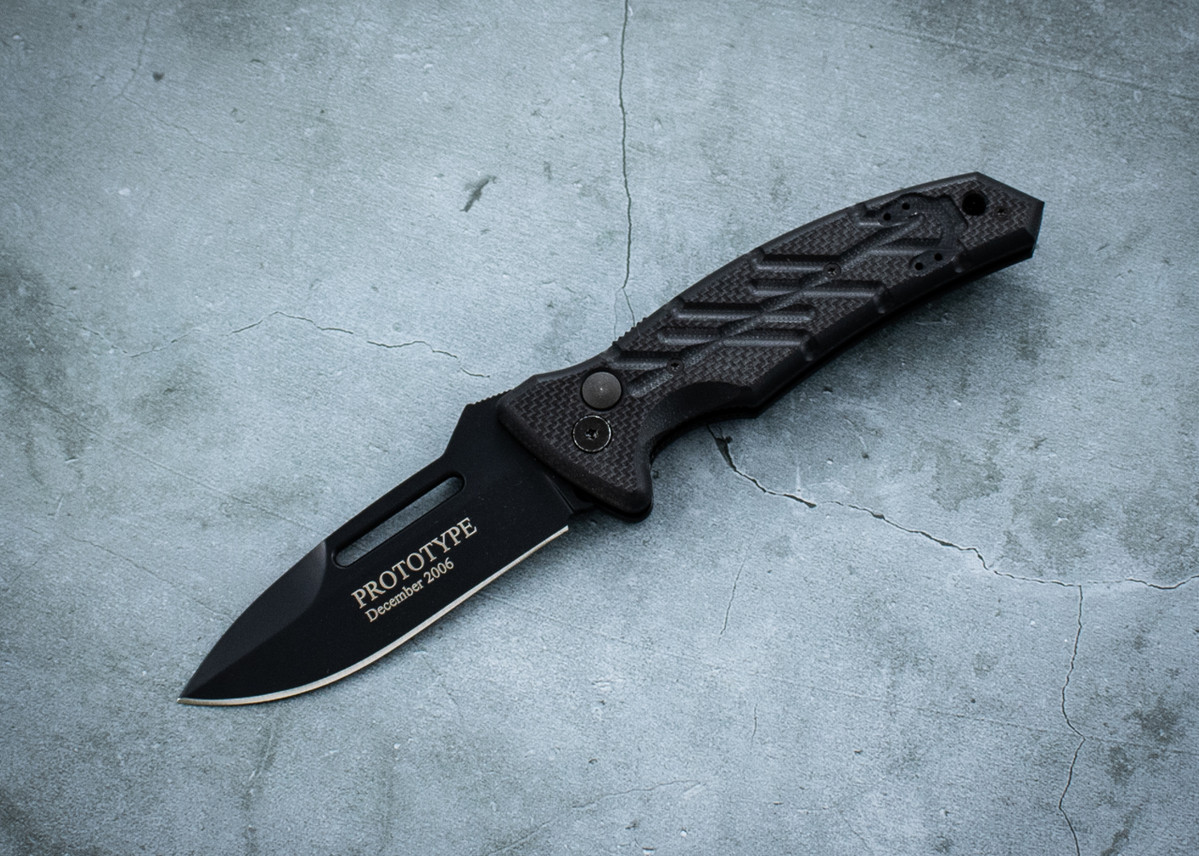 Ontario Knife Company XM-3S Prototype December 2006 Utility Automatic Knife Black Blade w/ Black G-10 Handle
