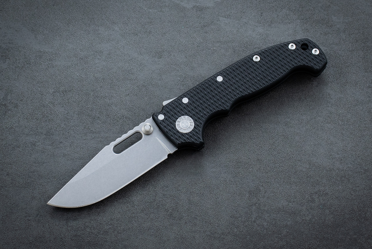 Demko Knives AD20 Slim Folding Knife Shark Lock Clip Point MagnaCut Stonewashed Blade w/ Black G-10 Handles