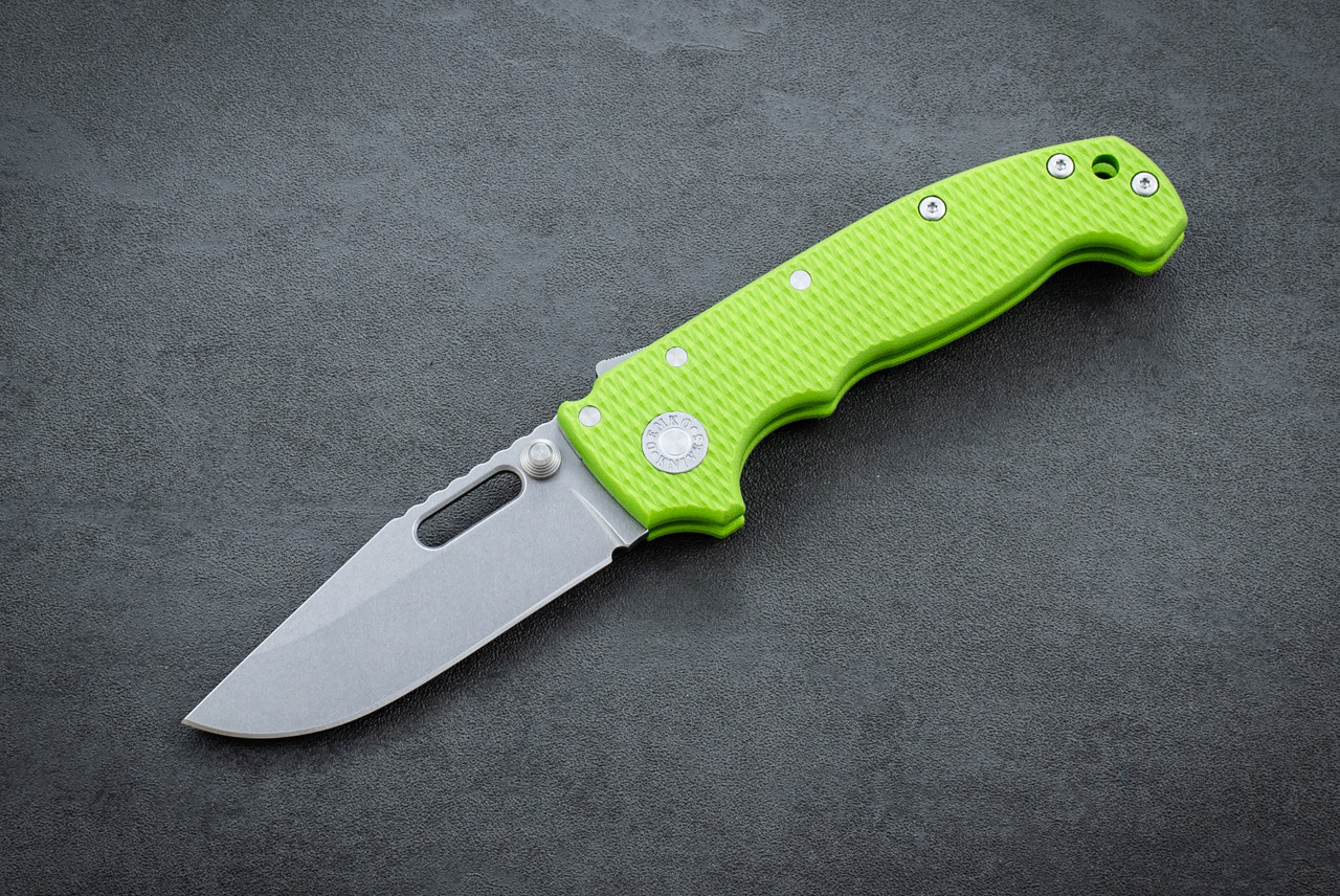 Demko Knives AD20 Slim Folding Knife Shark Lock Clip Point MagnaCut Stonewashed Blade w/ Neon Green G-10 Handles