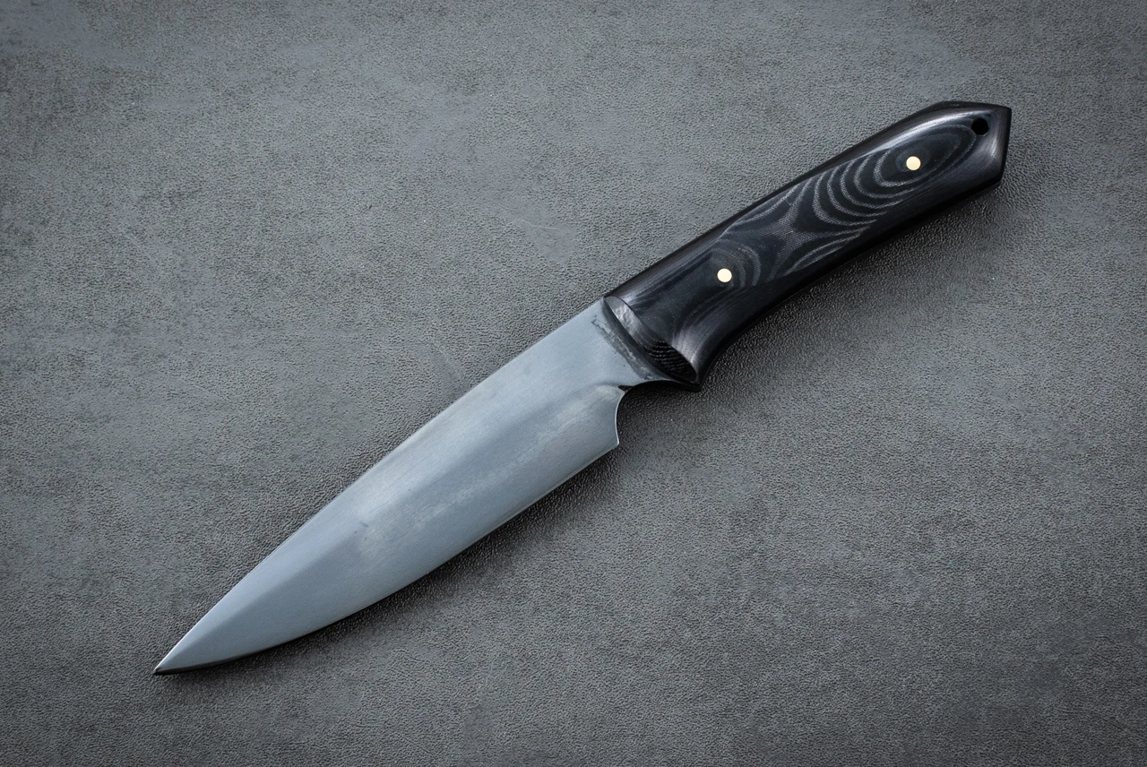 Fred Perrin Concept Custom Fighter Fixed Blade Blue Gun Finish w/ Black Canvas Micarta Handle and Sheath