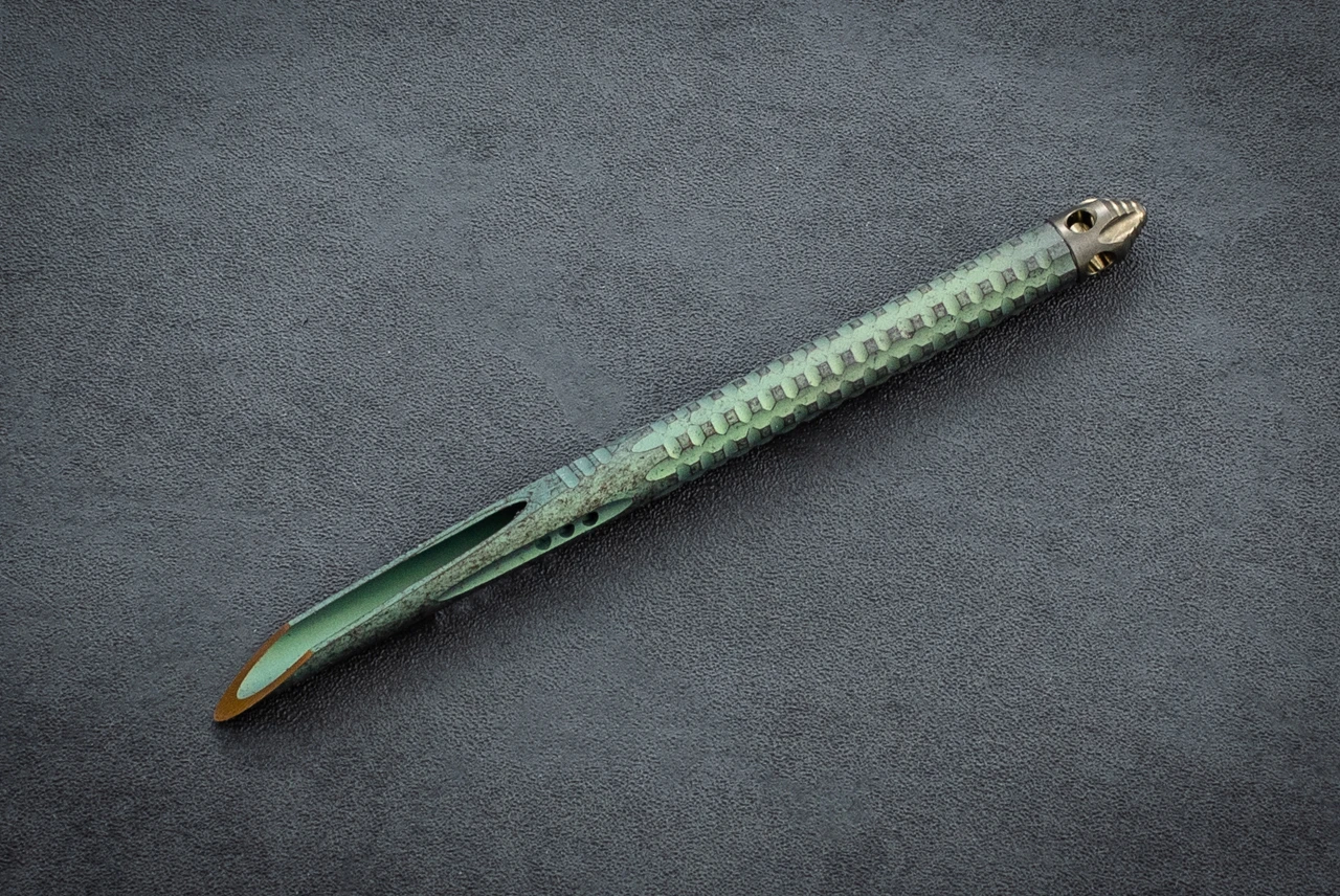Microtech Knives TAC-P Mini Tactical Spike Titanium Antique Green w/ Bronze Glass Breaker and Sheath -  112M-MS2