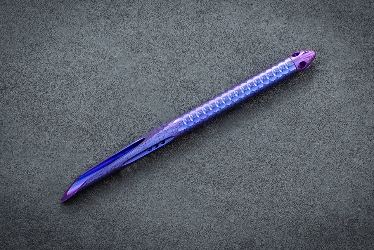 Microtech Knives TAC-P Mini Tactical Spike Titanium Purple Haze w/ Purple Glass Breaker and Sheath -  112M-MS4