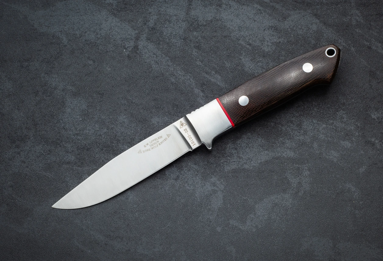Lone Wolf Knives Loveless Design Utility Fixed Blade Satin w/ Green Canvas Micarta Handle - XC10100